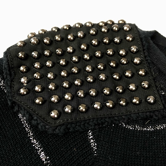 AX Armani Exchange Sweater Women’s M Studded Shoulders Metallic Stripes Designer - Picture 4 of 10